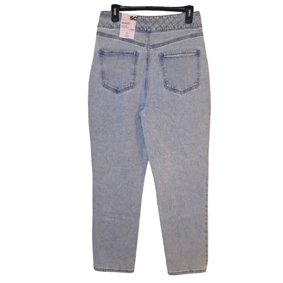NEW SO Light Wash Straight Leg Pleated Crossover Waist Jeans Size 11 - Picture 2 of 5